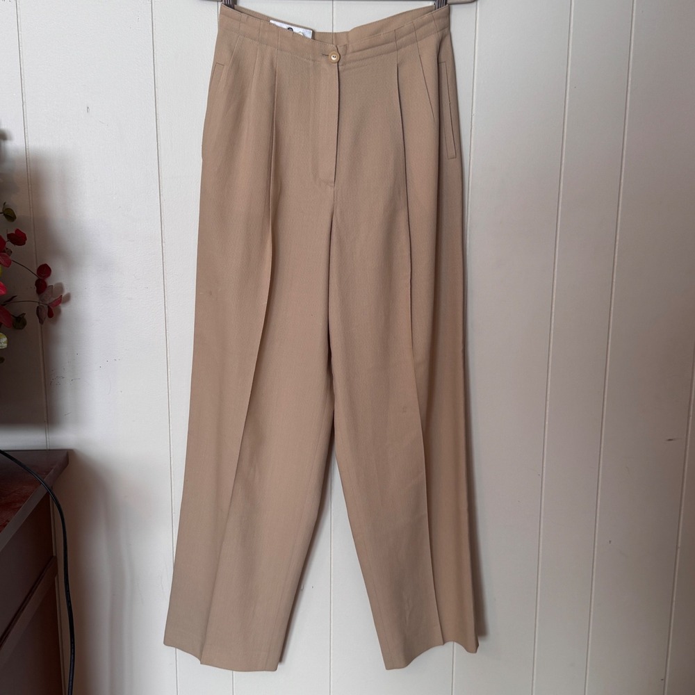 Saks Fifth Avenue Collection Vintage 100% Virgin Wool Pleated Trouser Tan Size 8